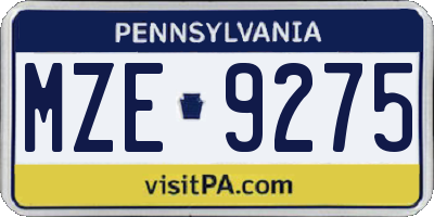 PA license plate MZE9275