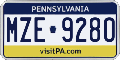 PA license plate MZE9280