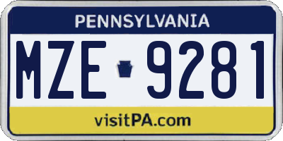 PA license plate MZE9281
