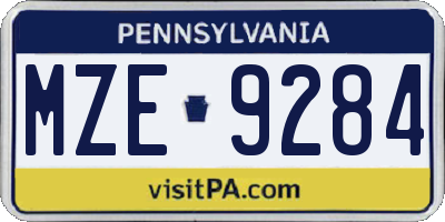 PA license plate MZE9284
