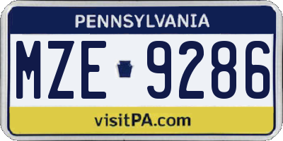 PA license plate MZE9286