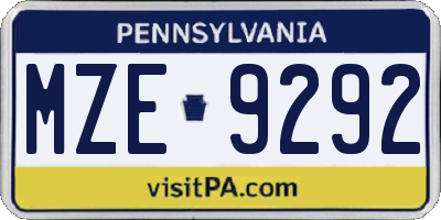PA license plate MZE9292