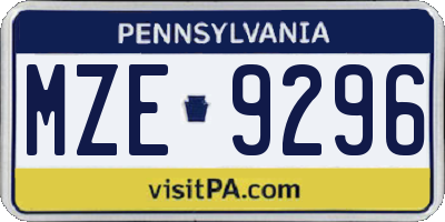 PA license plate MZE9296