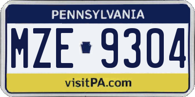 PA license plate MZE9304