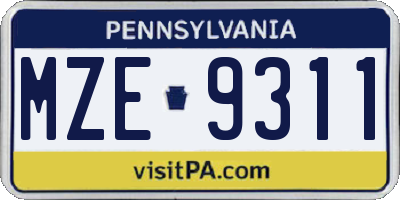 PA license plate MZE9311
