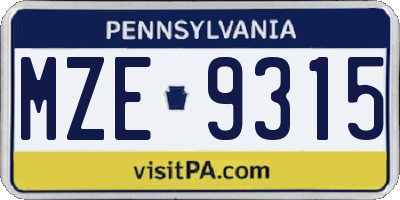 PA license plate MZE9315
