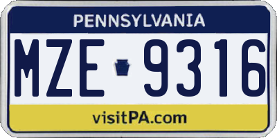 PA license plate MZE9316