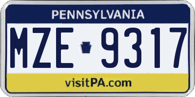 PA license plate MZE9317