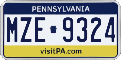 PA license plate MZE9324