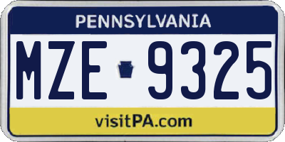 PA license plate MZE9325