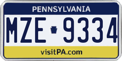 PA license plate MZE9334