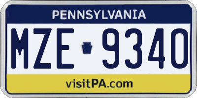 PA license plate MZE9340