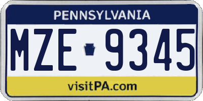 PA license plate MZE9345
