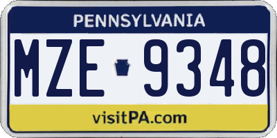PA license plate MZE9348
