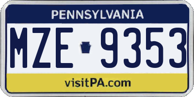 PA license plate MZE9353