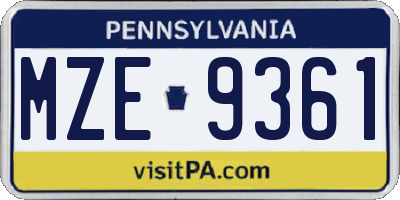 PA license plate MZE9361