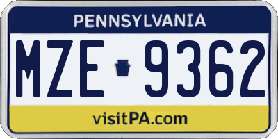 PA license plate MZE9362