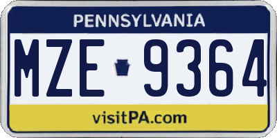 PA license plate MZE9364