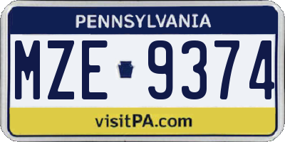 PA license plate MZE9374
