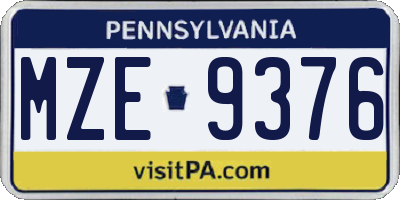 PA license plate MZE9376