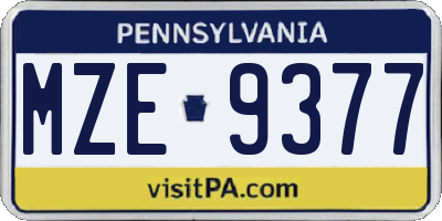 PA license plate MZE9377