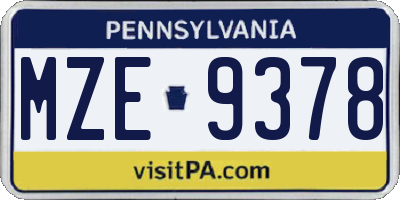 PA license plate MZE9378