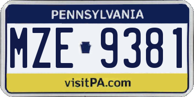 PA license plate MZE9381