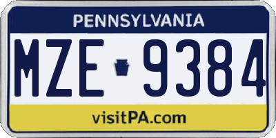 PA license plate MZE9384