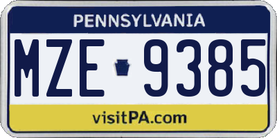 PA license plate MZE9385