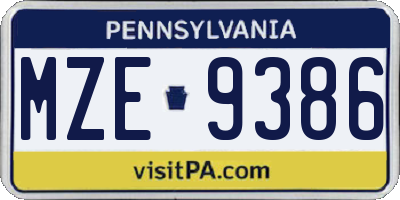 PA license plate MZE9386