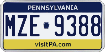 PA license plate MZE9388