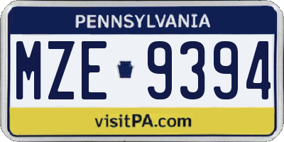 PA license plate MZE9394