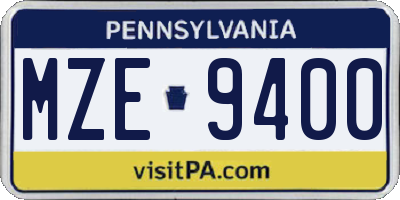 PA license plate MZE9400