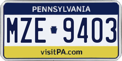 PA license plate MZE9403
