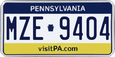 PA license plate MZE9404