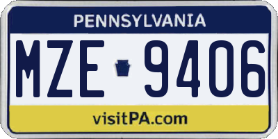 PA license plate MZE9406
