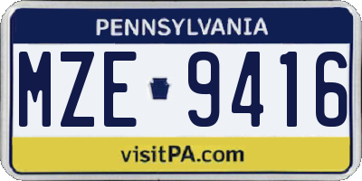 PA license plate MZE9416