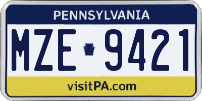 PA license plate MZE9421