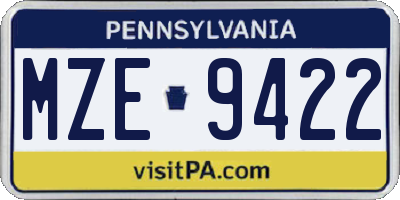 PA license plate MZE9422