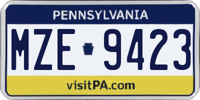 PA license plate MZE9423