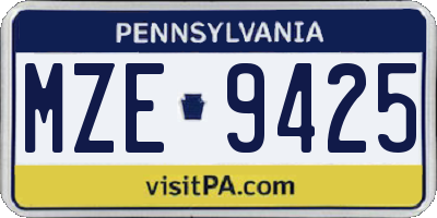 PA license plate MZE9425