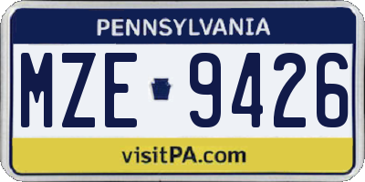 PA license plate MZE9426