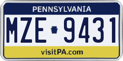 PA license plate MZE9431