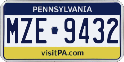 PA license plate MZE9432