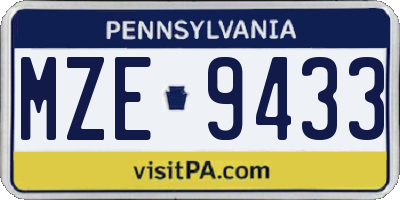PA license plate MZE9433