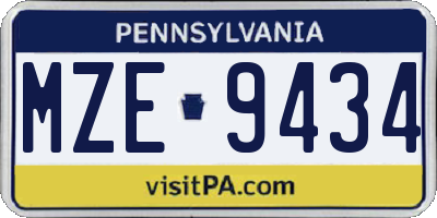 PA license plate MZE9434