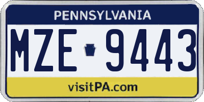 PA license plate MZE9443