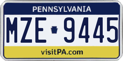 PA license plate MZE9445