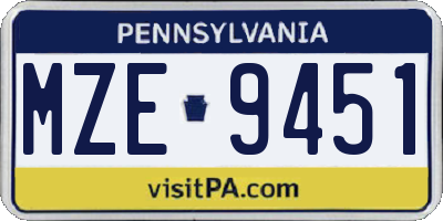 PA license plate MZE9451