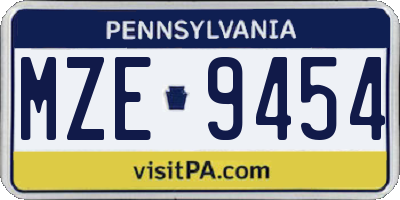 PA license plate MZE9454
